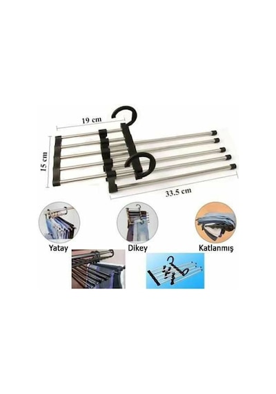 Çok Fonksiyonlu Pratik Pantolon Askısı 5 In 1 Magic Hanger Metal Gümüş Diğer