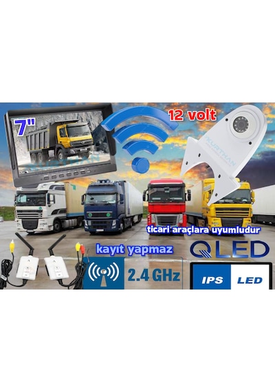 Kablosuz 7 İnç Ekran Beyaz Tepe Kamera Set Kayıt Yapmaz - 12 Volt