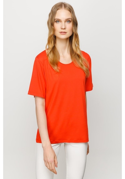 Kadın Sıfır Yaka Basic Penye T-shirt Oranj Oranj