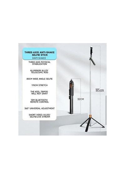 Bluetooth Kumandalı 185cm Tripod Selfie Çubuğu/go Pro Uyumlu / 360 Pan Kolu Özellikli Diğer