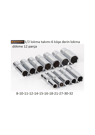 Somafix1/2 Lokma Takımı 6 Köşe Derin Lokma Dökme 12 Parça
