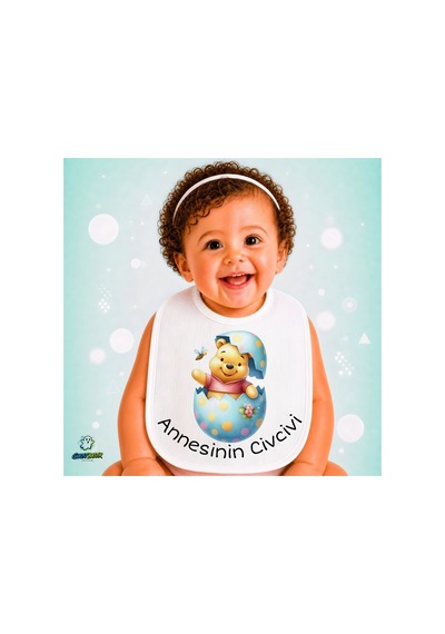 Winnie The Pooh Keten Bebek Mama Önlüğü Yumuşak - Emici - Yıkanabilir - Özel Tasarım P208 Çok Renkli