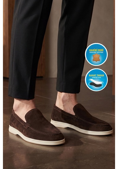 Komcero Kahve Hakiki Deri Şık Rahat Espadril Erkek Casual Ayakkabı Loafer 6k020-217 Kahverengi