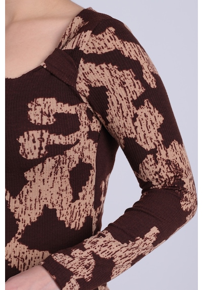 Armonika Kadın Kahve-bej Asimetrik Yaka Detaylı Bluz Arm-26k001046