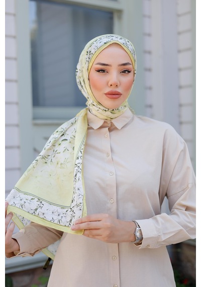 Mimiyum Lemon Flower Nayf İpek Şal - Limon Sarısı