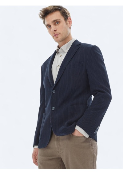Lacivert Desenli Modern Fit %100 Pamuk Örme Ceket Lacivert
