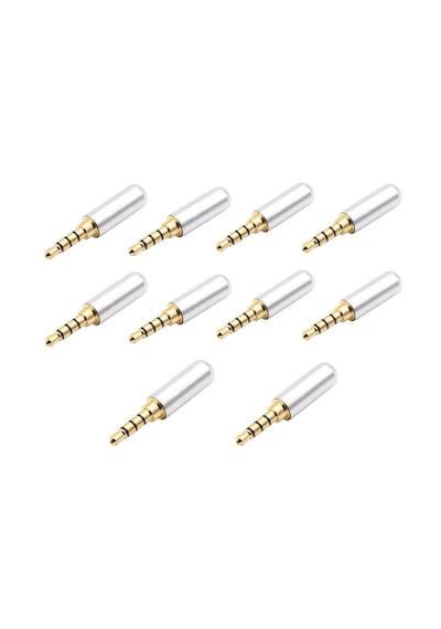 10 Adet - 3.5mm Stereo Jak 3 Pin 4 Boğum Metal Konnektör - Gri