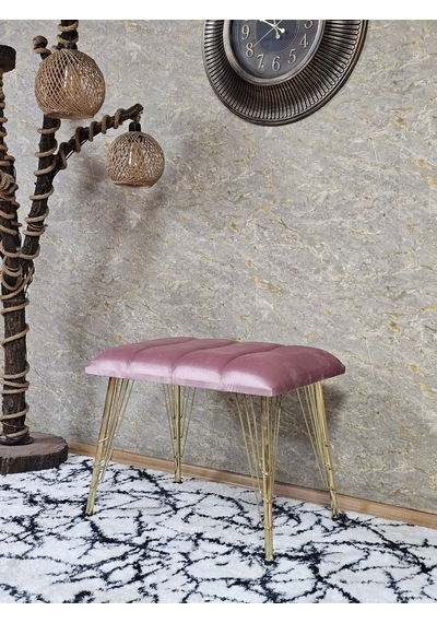 Zafir Metal Gold Tel Ayaklı 60 Cm Puf Bench - Puf - Bench - Oturak - Mutfak Oturağı - Antre Oturağı Pembe
