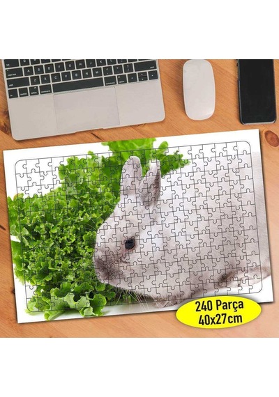 Kıvırcık Yiyen Sevimli Tavşan 240 Parça Puzzle Yapboz-90636751