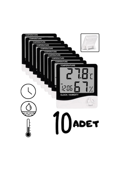10 Adet Dijital Termometre Sıcaklık Ve Nem Ölçer Masa Saati Alarm