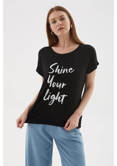 Fashion Friends 25y0074k1 Kadın Baskılı Bluz Siyah