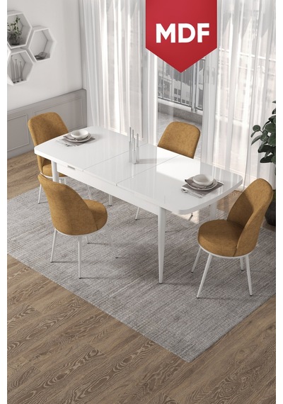 Canisa Kor Serisi MDF 70x114 Açılabilir Mutfak Masası Takımı Beyaz Masa 4 Cappucino Sandalye Masa Beyaz Sandalyeler Cappucıno Canisa Kor Serisi MDF 70x114 Açılabilir Mutfak Masası Takımı Beyaz Masa 4 Cappucino Sandalye Masa Beyaz Sandalyeler Cappucıno