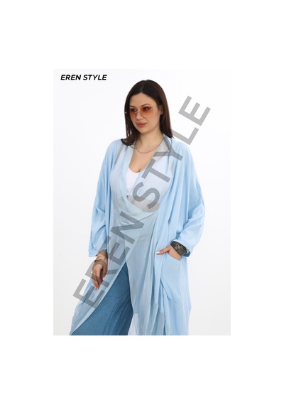 Eren Style Italyan Ipek Detaylı Oversize Kaftan & Bluz-8711 Bebe Mavi