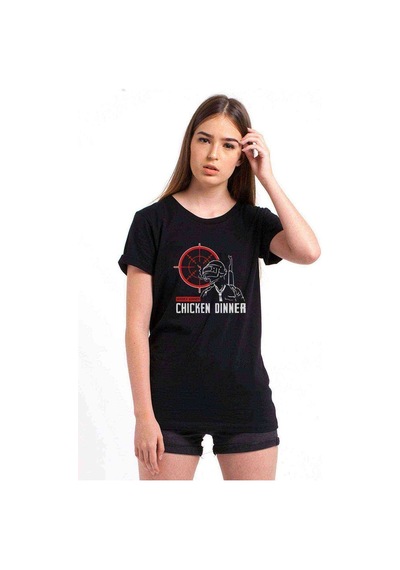 Wınner Chicken Baskılı Siyah Kadın Tshirt