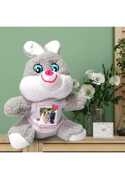 Kişiye Özel Fotoğraf Ve İsim Baskılı Peluş Tavşan Hk2453