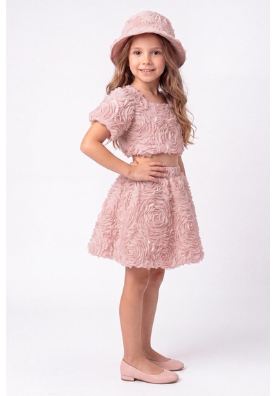 Mnk Baby & Kids Rosemu Kız Çocuk Şapkalı Takım M00819 Pudra