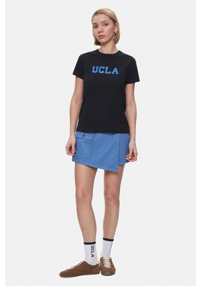 Isolde Siyah Bisiklet Yaka Baskılı Standard Fit Kadın Tshirt Siyah