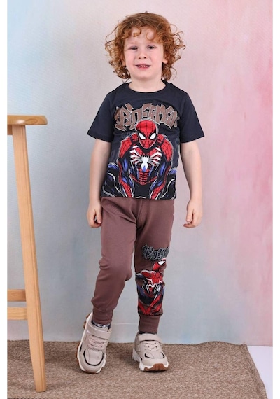 Kıpırık Baby Erkek Çocuk Örümcek Adam Desenli Kısa Kollu Tshırt Eşofman 2'li Takım-1080 Antrasit Kıpırık Baby Erkek Çocuk Örümcek Adam Desenli Kısa Kollu Tshırt Eşofman 2'li Takım-1080 Antrasit