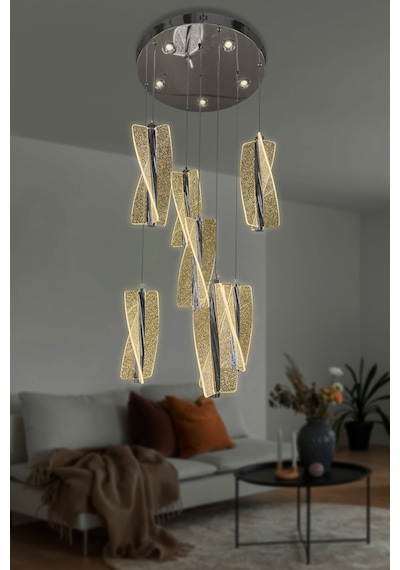 Liza 7 Li Modern Sarkıt Led Avize - Kumandalı / Krom Krom