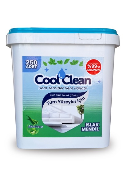 Cool Clean Yüzeyler için Islak Temizlik Mendili Kova 250'li