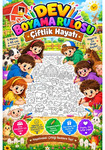 Çiftlik Havanları Köy Hayatı Dev Boyama Kağıdı Boyama Rulosu Büyük Boy 5 Metre - 808525197