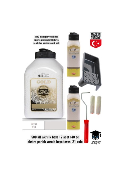 500 Ml Multi Surface Akrilik Boya 2 Adet 140 Ml Parlak Vernik Seti Mobilya Dolap Boyama Seti Tavalı Çok Renkli