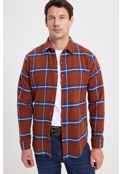 Tudors Erkek Slim Fit Dar Kesim Kareli Kışlık Oduncu Gömlek-42361 Kiremit