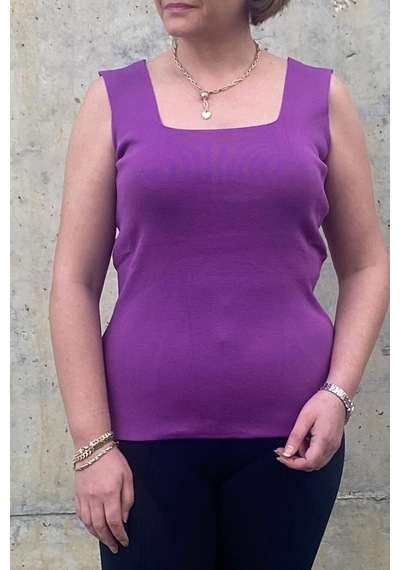 Mia Butik Büyük Beden Mor Kare Yaka Triko Bluz -1412 Mor