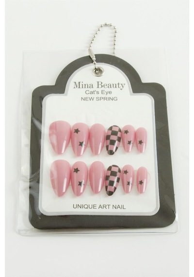 Desenli - 461 - Mina Beauty Kedi Gözü Takma - Csmo-tex - Tırnak Pembe