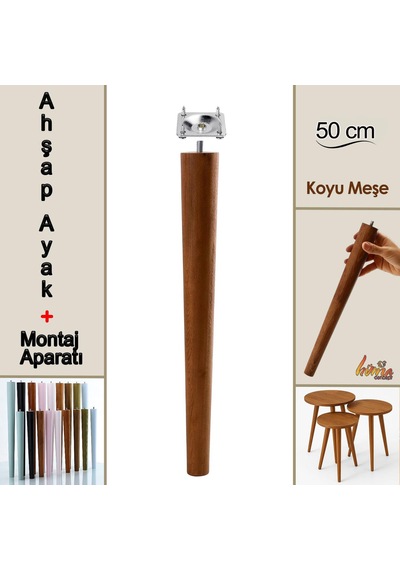 Ahşap Ayak 50 Cm Koyu Meşe M8 Civatalı Bağlantı Aparatlı Dolap Mobilya Koltuk Kanepe Destek Ayağı Ayakları Koyu Meşe