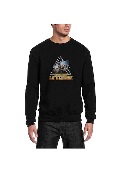 Pubg Üçgen Baskılı Siyah Erkek Örme Sweatshirt