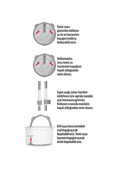 Pony Beyaz Temiz & Kirli Suyu Ayırma Özelliği Otomatik Temizlik Seti Mop Paspas