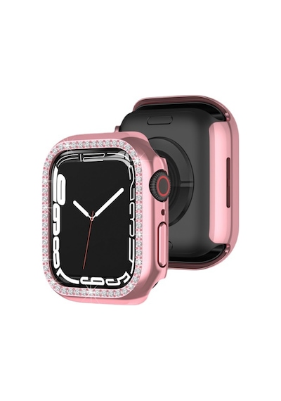 Apple Uyumlu  Watch 7 41 MM Tek Sıra Parlak Taşlı Rubber Kasa Kapak