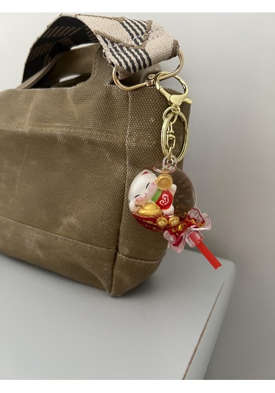 Feng Shui Şans Ve Bereket Kedisi Figürlü Sulu Anahtarlık / Çanta Süsü Patili Kedi Model 4 Maneki Neko
