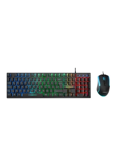 Ers Siyah Gökkuşağı Işıklı Usb Kablolu Oyuncu Klavye - Mouse Set