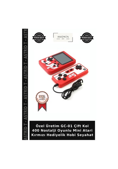 Özel Üretim Gc-01 Çift Kol 400 Nostalji Oyunlu Mini Atari Kırmızı Hediyelik Hobi Seyahat
