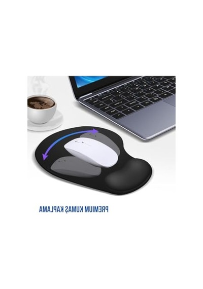 Ergonomik Bilek Destekli Kaymaz Taban Mouse Pad - Siyah