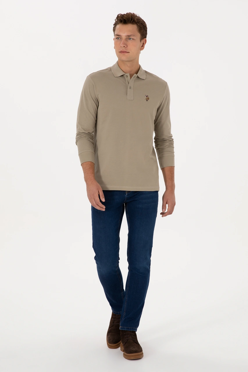 U.S. Polo Assn. Erkek Regular Fit Polo Yaka Açık Haki Basic Sweatshirt 50313772-VR183