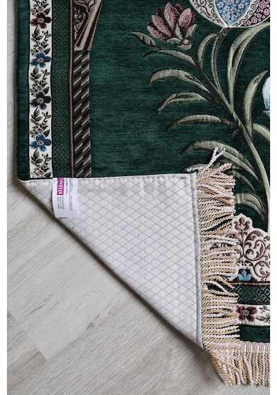 Lale Desenli Astarlı Lüks Seccade S1002 Gri Yeşil