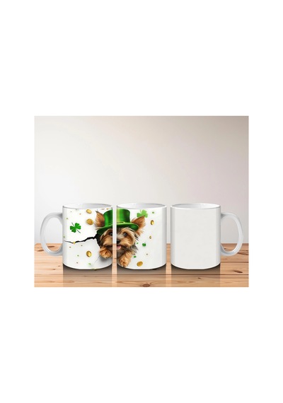 Şapkalı St. Patrick S Temalı Yorkshire Terrier - Baskılı Kahve Kupası Renkli