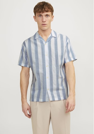 Jack & Jones Erkek Keten Karisimli Çizgili Gömlek - Ccsummer 12251116 Captains Blue Mavi