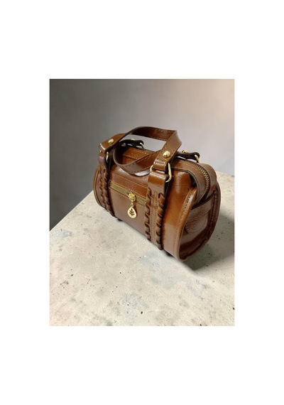 Premium Kalite Omuz Ve El Çantası - Örgü Detaylı Vintage Çantalar - Kadın Bohem Şık Barrel Çanta Taba