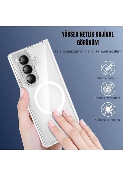 Samsung Galaxy Z Fold 7 İle Uyumlu Kamera Korumalı Magsafe Wireless Şarj Özellikli Airbag Tasarımlı Şeffaf Silikon Diğer