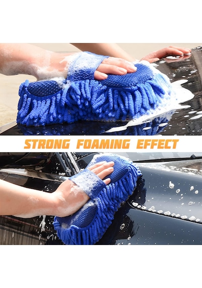 Oto Yıkama Eldiveni, Premium Şönil Mikrofiber Yıkama Süngeri, Tüy Bırakmayan Ve Çiziksiz Ultra Emici Temizleme Eldiveni Çok Renkli