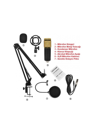 Kondenser Mikrofon 3.5mm Jak Girişli Kondenser Mikrofon 6 Parça Set