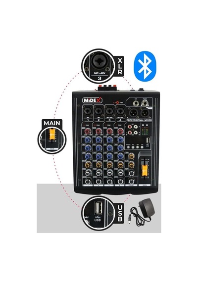 Mp-400 Amfili Power Mikser 2x200 Watt 4 Kanal Bluetooth Usb Efekt Kayıt