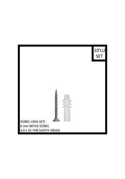 Dübel-vida Seti, Beyaz Dübel 6 Mm, 4,0x35 Yhb Sunta Vidası, 10 Adet