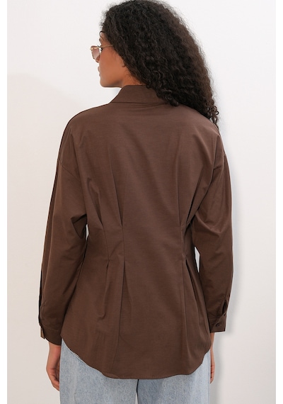 Bigdart Kadın Belden Oturtmalı Poplin Gömlek 20384 - Kahverengi
