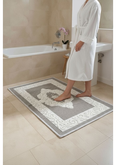 Pamuklu Kaymaz Taban Dikdörtgen Banyo Paspası Yüksek Emici Pamuk Dokuma Banyo Halısı Bej