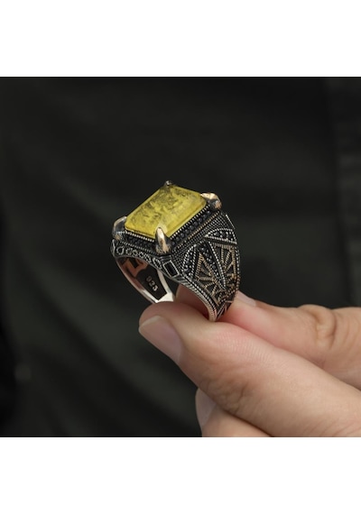 Sarı Paraiba Has Taşlı 925 Gümüş Erkek Yüzük